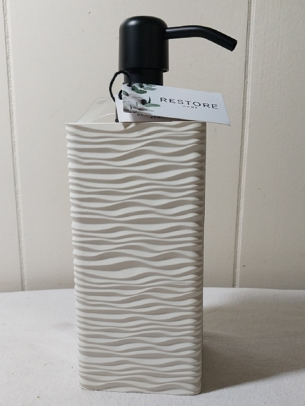 Restore Home White Wave Black Pump Hand Crafted Soap Lotion Pump NEW